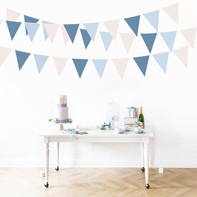 32Ft Blue Party Decorations Retro Blue Triangle Banner Flag Pennant Bunting - Image 7