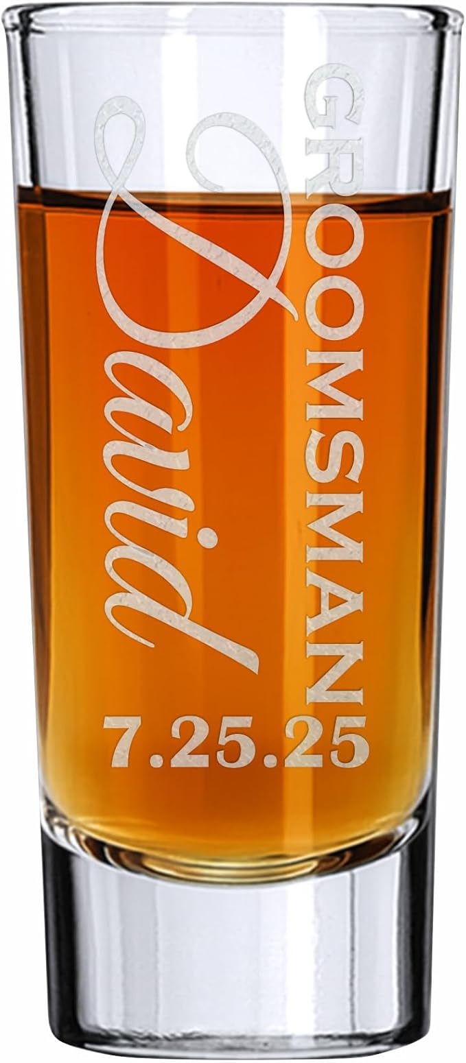 Custom Engraved 2 oz Shot Glass – Personalized Etching – Groomsman & Bridesmaid by BlueRidgeMountainGifts