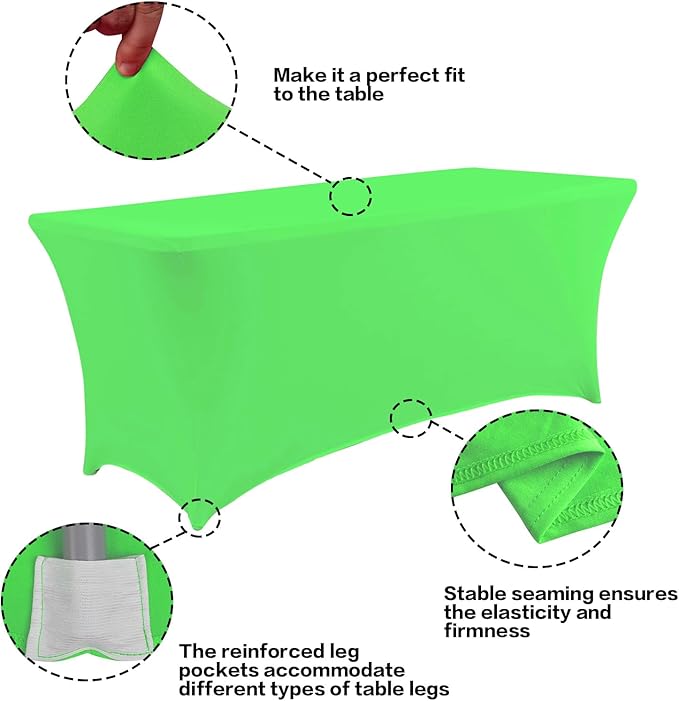IVAPUPU 2 Pack 6FT Table Cloth for Rectangular Fitted Events Stretch Green - Image 2