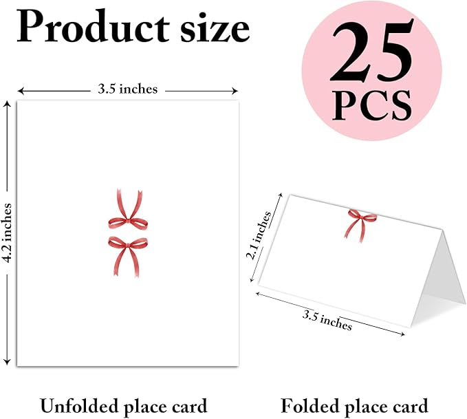 25 Pack Red Bow Place Cards, Editable Name Cards - Image 2