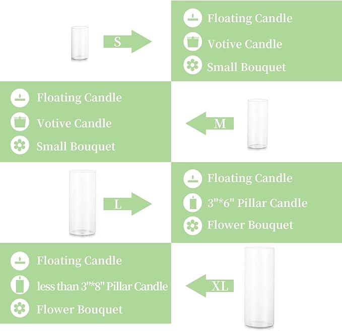 Glasseam Cylinder Vases Set of 12, Hurricane Candle Holder Clear Different Sizes - Image 6