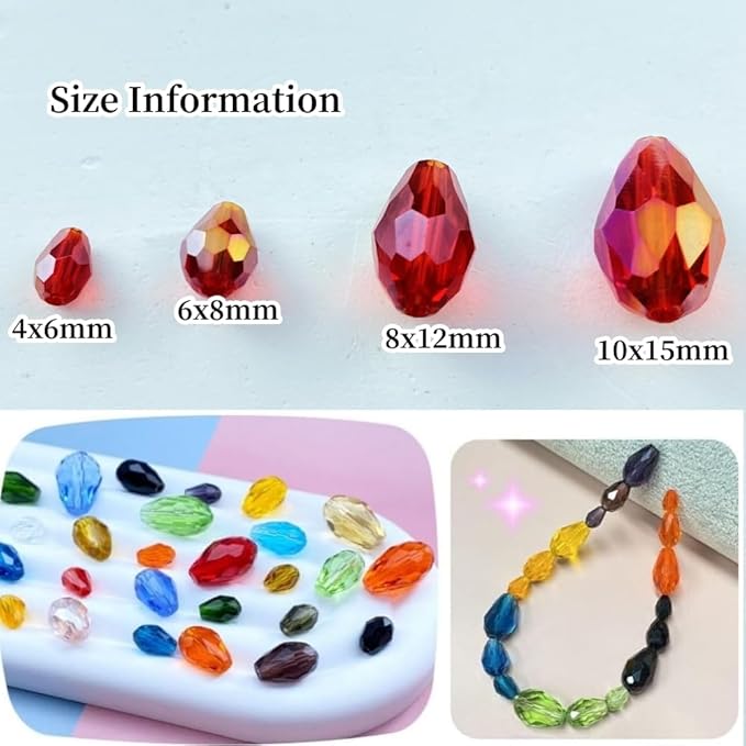 200pcs 4x6mm Teardrop Crystal Glass Beads Vertical Hole Faceted Glass Teardrop - Image 2