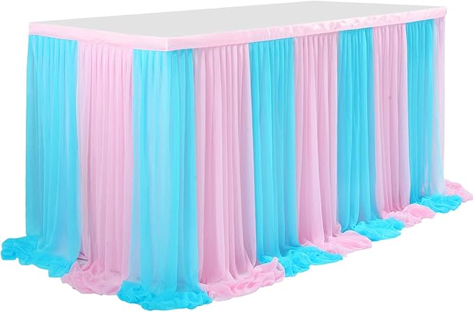 9ft Pink and Blue Gender Reveal Table Skirt - Image 5