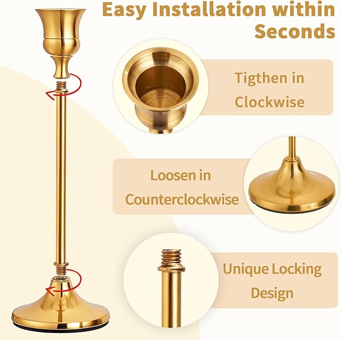 Candlestick Holders Gold Taper Candle Holders 3 pcs Candle Sticks Holders - Image 3