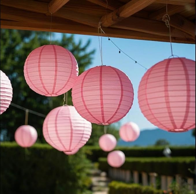 Pink Paper Lanterns Decorative 10pcs Party Hanging Decorations - Image 2