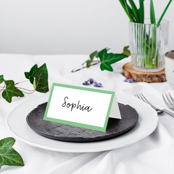 25 Pack Green Border Place Cards, Editable Name Cards - Image 4