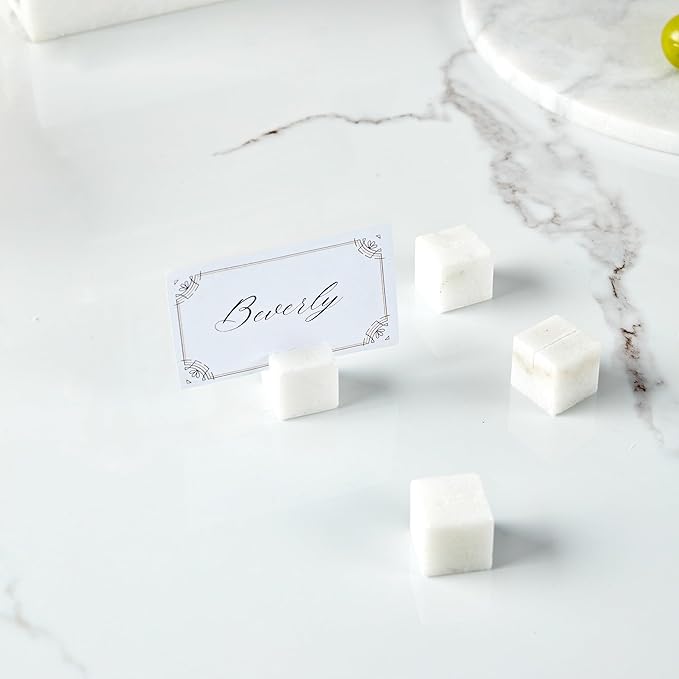 White Marble Cube Place Card Holders, Handmade Polished Card Stands, Simple and - Image 2