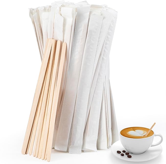 250 Pcs Coffee Stirrers 5.5 Inch Wood Coffee Stir Sticks Individually Wrapped by Unknown