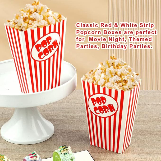 100 Pcs Small Popcorn Boxes for Party 5.5 Inches Tall Red & White Striped - Image 4