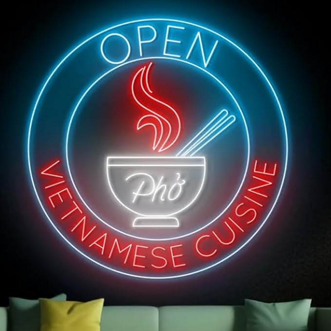Open Vietnamese Cuisine Neon Sign, Custom Vietnamese Food Led Sign, Pho Led by BELISAMA