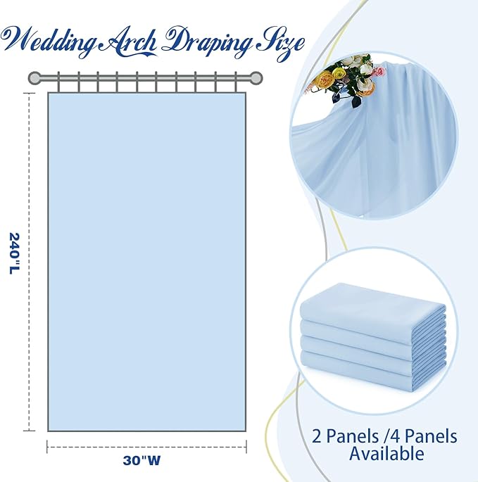 SiinvdaBZX 2 Panels Wedding Arch Draping Fabric 30" x 20Ft Light Blue Sheer - Image 3