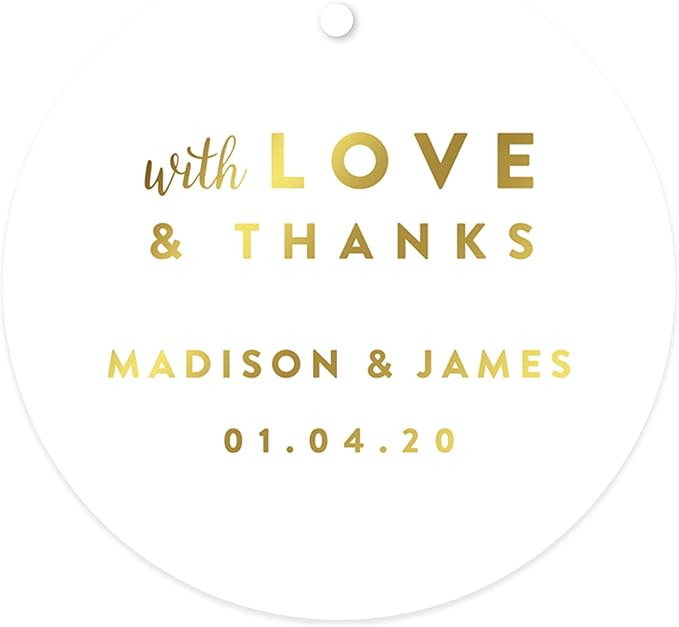 Andaz Press Personalized Round Circle Wedding Gift Tags, Metallic Gold Ink by AndazPress