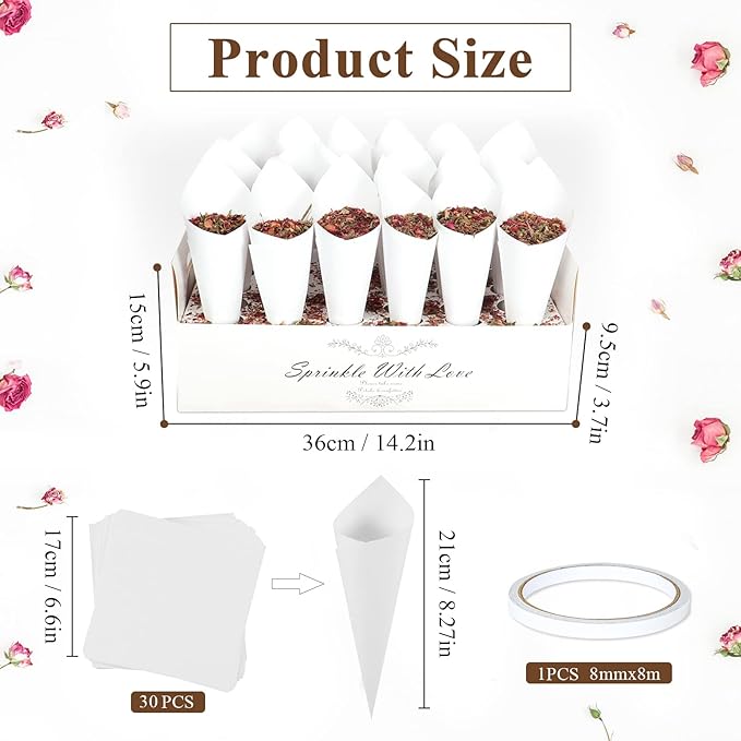 30 Pieces biodegradable confetti Cones and Stand Tray Paper Cone Box 30 Holes - Image 2