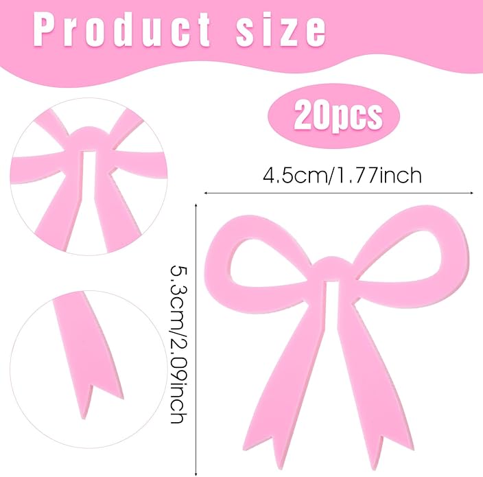 20 Pcs Pink Bow Drink Markers, Bows Drink Tags Coquette, Acrylic Bow Wine Glass - Image 2