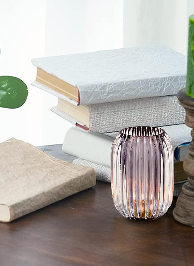 Serene Spaces Living Smoke Grey Optical Glass Votive Holder, Measures 5" Tall - Image 5