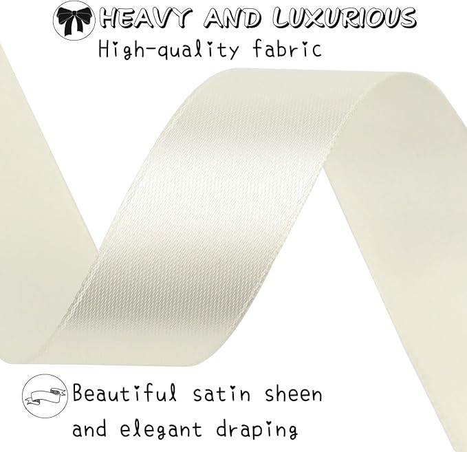 Rice White Solid Satin Ribbon 1 Inch 50 Yards Solid Polyester Fabric Ribbon - Image 4