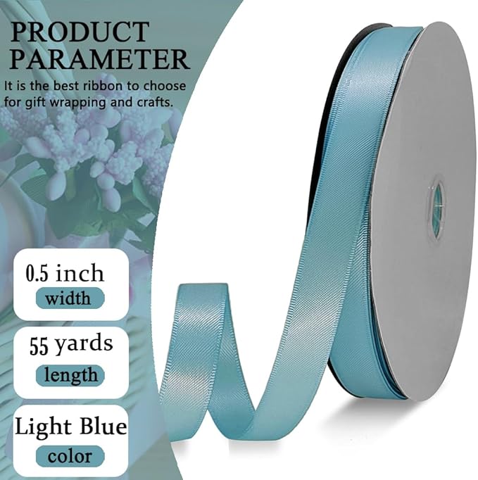 Light Blue Satin Ribbon Double Faced Satin 1/2 inch x 55 Yards Polyester Ribbon - Image 2