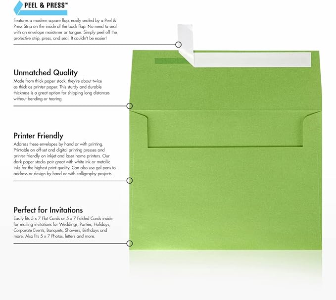LUXPaper A7 Invitation Envelopes | Peel & Press | 5 1/4" x 7 1/4" | Fairway - Image 8