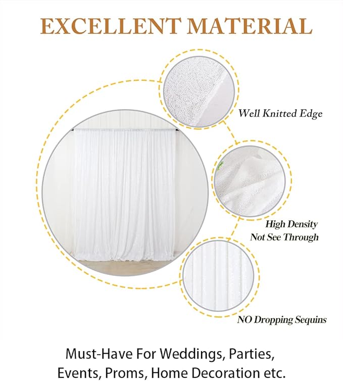 ShinyBeauty Sequin Backdrop White 4x8FT Sequin Fabric Backdrop Shimmer - Image 7