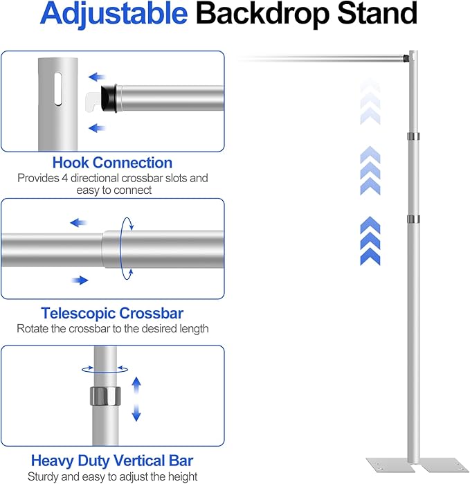 FUDESY Pipe and Drape Stand Kit, 10x10ft Heavy Duty Adjustable Metal Backdrop - Image 3