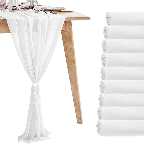 10 Pack 10ft Pure White Chiffon Table Runners Wedding Table Runner Sheer by VZZNN