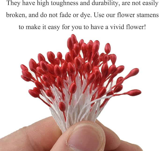 HAHIYO 700Pcs 3mm Red Pearl Double Head Flower Stamen Pistil Hand-Made - Image 2