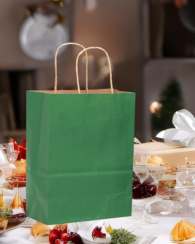 qiqee 50-Packs Kraft Deep Green Paper Gift Bags - Image 5