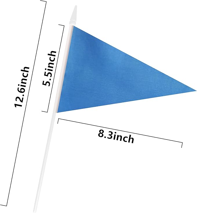 12 Pack Blue Pennant Flags Small Mini Hand Held Solid Color Pennant On Sticks - Image 6
