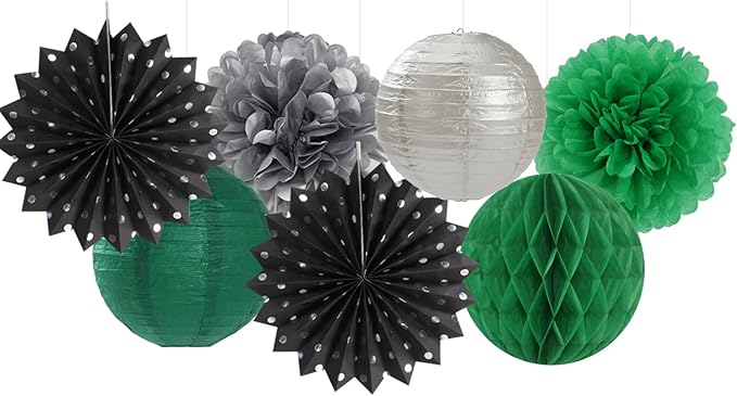 Black-Green Silver Party-Decorations Streamers Lanterns - Image 4