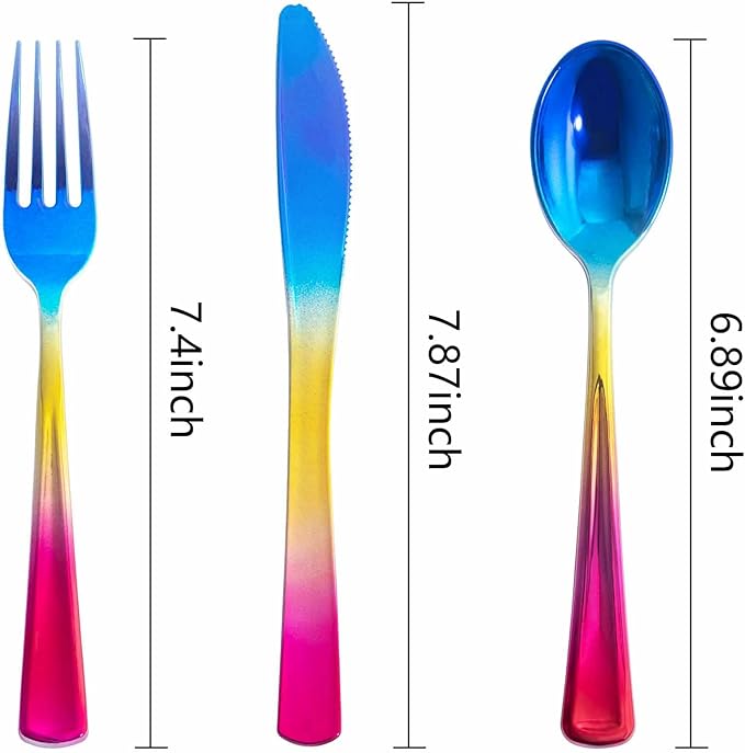 Supernal 120pcs Rainbow Plastic Silverware Set Colorful Party Utensils Blue - Image 3