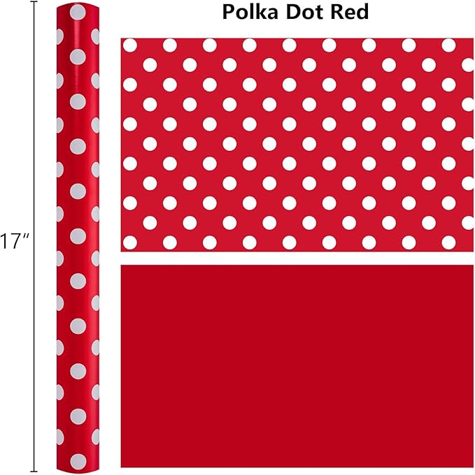 Burymento Red and White Dots Wrapping Paper, Reversible Pink Gift Wrap - Image 4