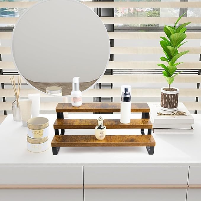 4-Tier Wooden Display Riser Shelf Stand for, Condiment & Dolls Collection Home - Image 3