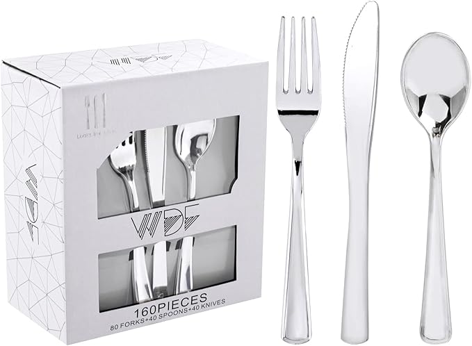 WDF 160 Pieces Silver Plastic Silverware by WDF