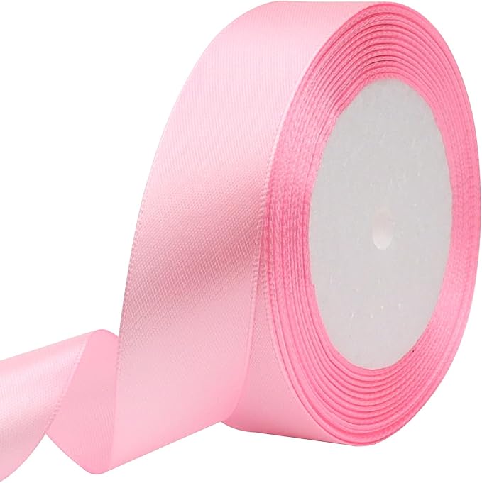 Pink Solid Satin Ribbon 1 Inch 25 Yards Solid Polyester Fabric Ribbon by Riunbb