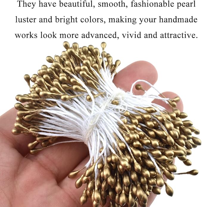 HAHIYO 700pcs 3mm Gold Pearl Double Heads Flower Pistil Hand-Made Artificial - Image 5