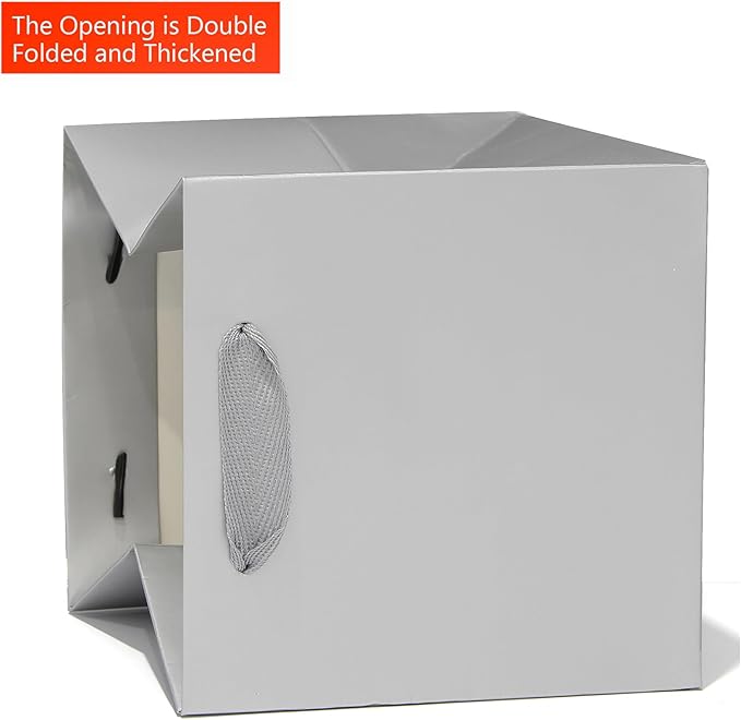 Silver Gray Square Gift Bag 12 in Paper Gift Box Large Square Bottom Kraft - Image 3