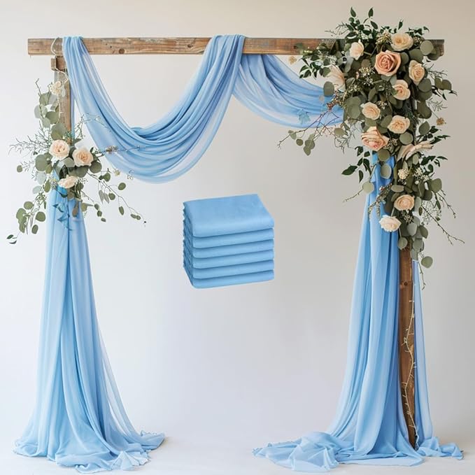 Wedding Arch Draping Fabric 6 Panels 28.7" x 20FT Dusty Blue Sheer Chiffon by Xiomot