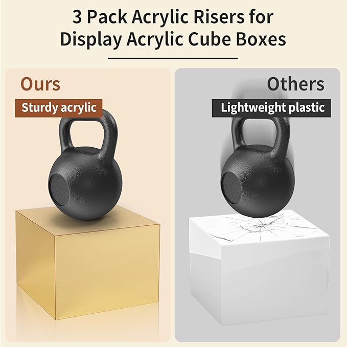 3 Pcs Acrylic Risers for Display, Acrylic Cube Boxes Gold Risers Food Display - Image 7
