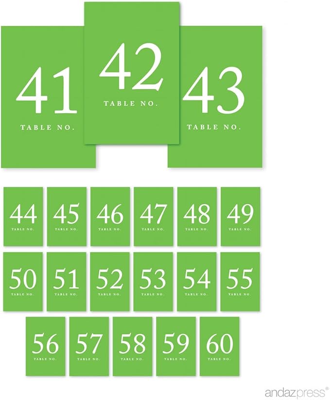 Andaz Press Kiwi Green Wedding Table Numbers 41-60, 4x6-Inches Table Number by AndazPress
