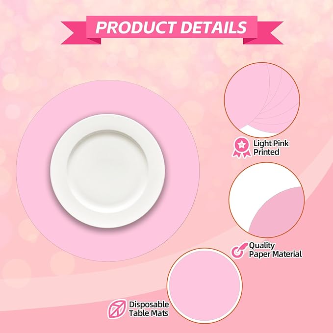 50 Pieces Pink Paper Place Mats Light Pink Round Disposable Table Mats - Image 4