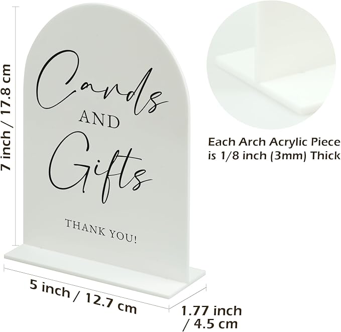 White Arch Acrylic Wedding Sign- 5"x7" Cards and Gifts Sign and Base, 1/8" - Image 2