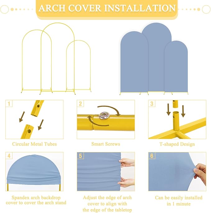 Arch Backdrop Stand and Cover Set of 3 6FT 6.6FT 7.2FT Dusty Blue Spandex Arch - Image 3