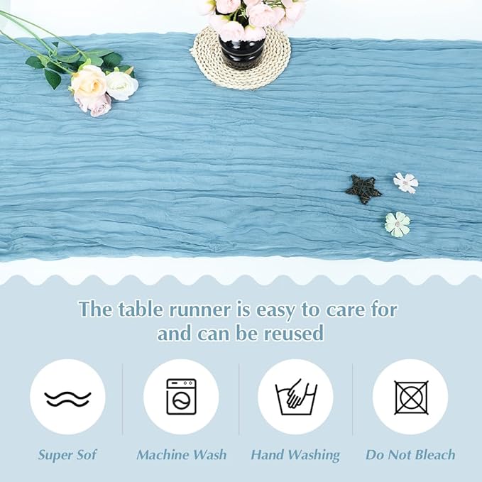 Baby Blue Cheesecloth Table Runner -21*120Inch Long Boho Wedding Table Decor - Image 4