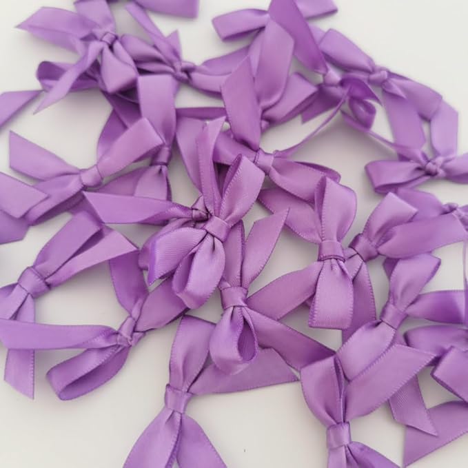 50pcs 1-1/2" Purple Satin Ribbon Bows Without Twist Ties Mini Ribbon Bows - Image 5