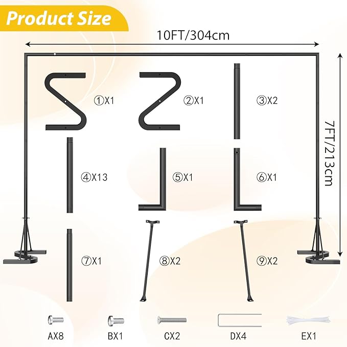 HAITRAL Black Backdrop Banner Stand 10x7 FT, Square Wedding Arch Balloon Metal - Image 2