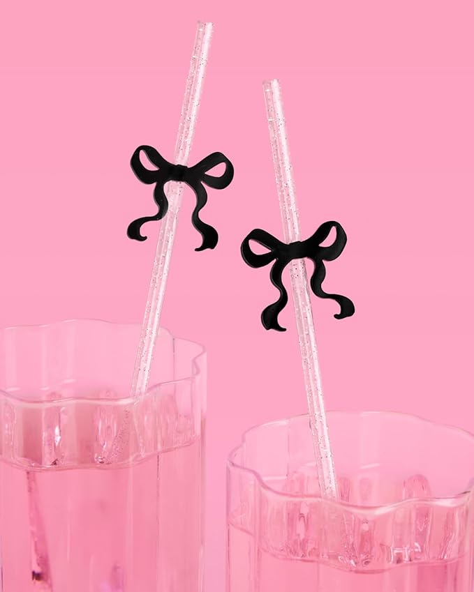 xo, Fetti Black Bow Reusable Straws, Coquette Drinkware, Tying the Knot Party - Image 4