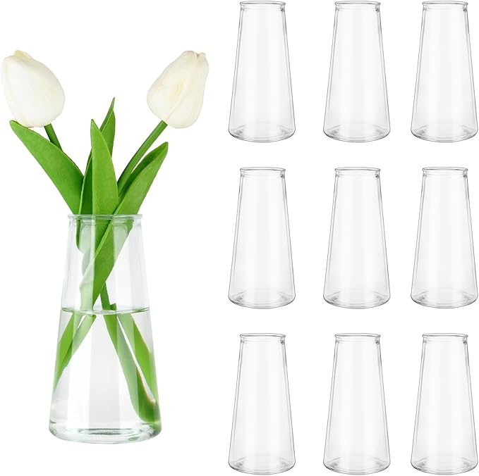 Glass Bud Vases for Centerpieces, Small Flower Vase in Bulk Set of 10, Modern by VIVIRENOIR