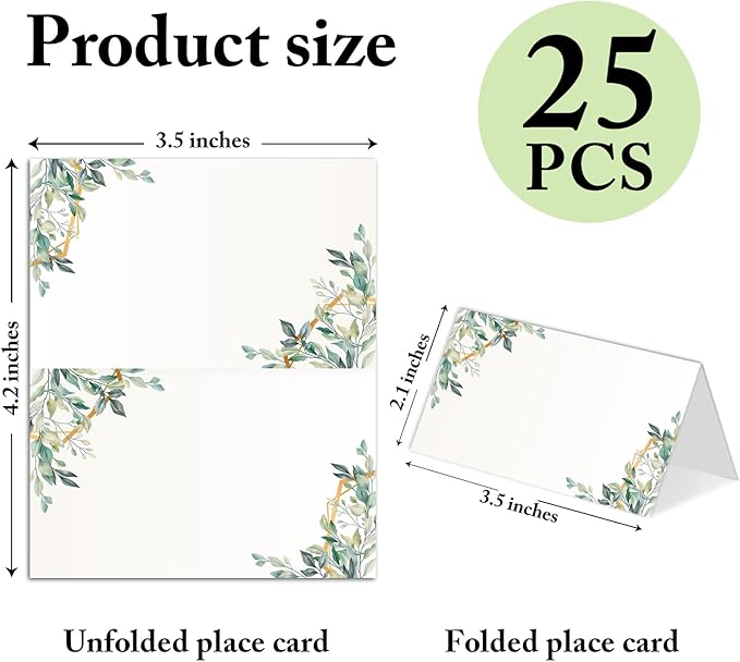 25 Pack Greenery Place Cards, Editable Name Cards - Image 2