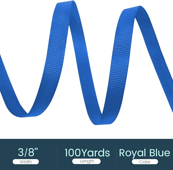 3/8" X 100 Yards Royal Blue Grosgrain Ribbon, Premium Grosgrain Ribbon - Image 2