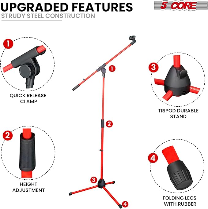 5 Core Tripod Mic Stand Floor Adjustable 18 to 72 Inches Sturdy Boom Arm Holder - Image 4